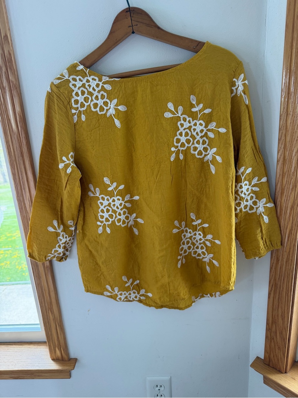 Embroidered Boatneck Mustard Yellow Women's Top